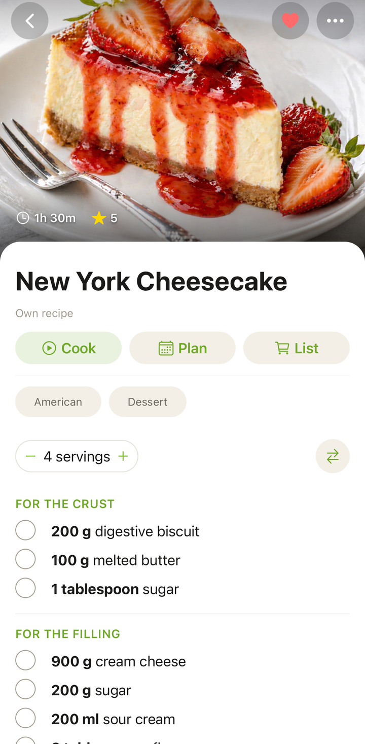 Recipe options menu showing 'Add to Shopping List' option