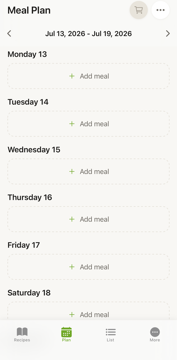 comparaison avant/après — plan de repas vide à gauche, plan généré aléatoirement à droite